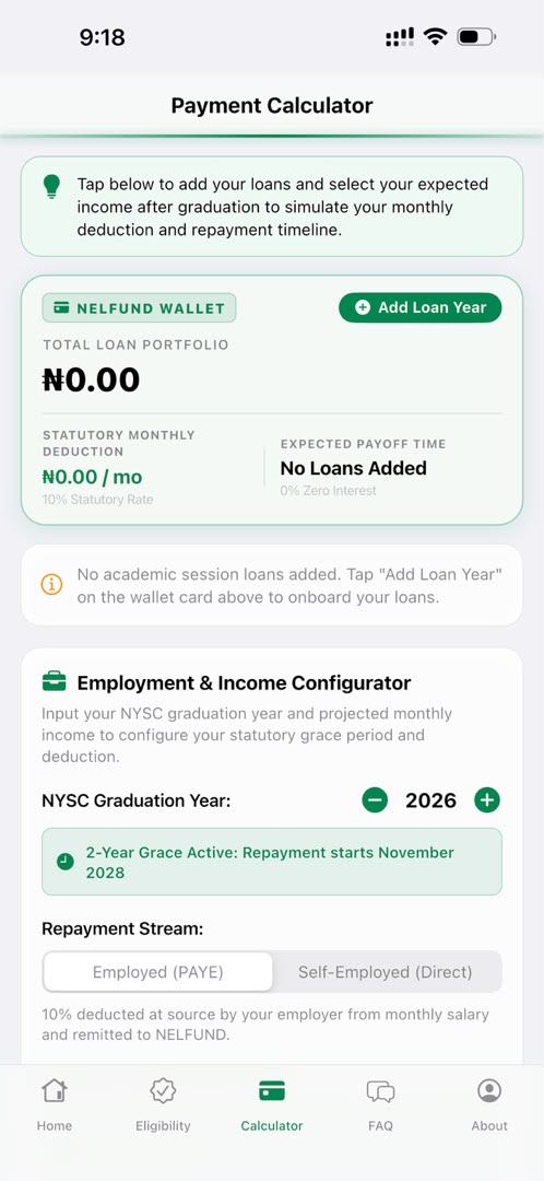 My NELFund 10% Statutory Repayment Calculator